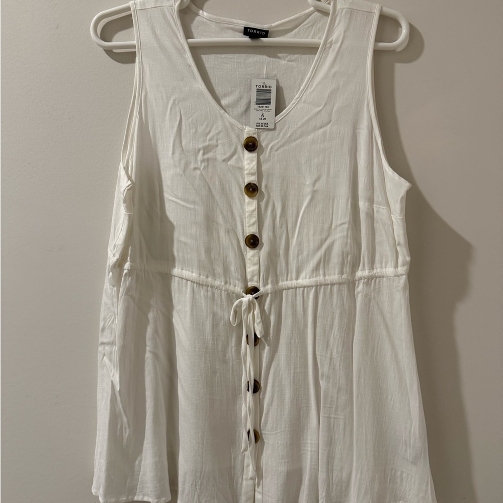 torrid White Sleeveless Button-Front Tunic with Drawstring Waist